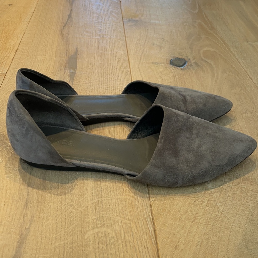 VINCE grey suede pointy d’orsay flats